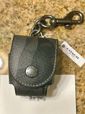 COACH Airpod Pro Case - Leather- Gray Camo - NWT
